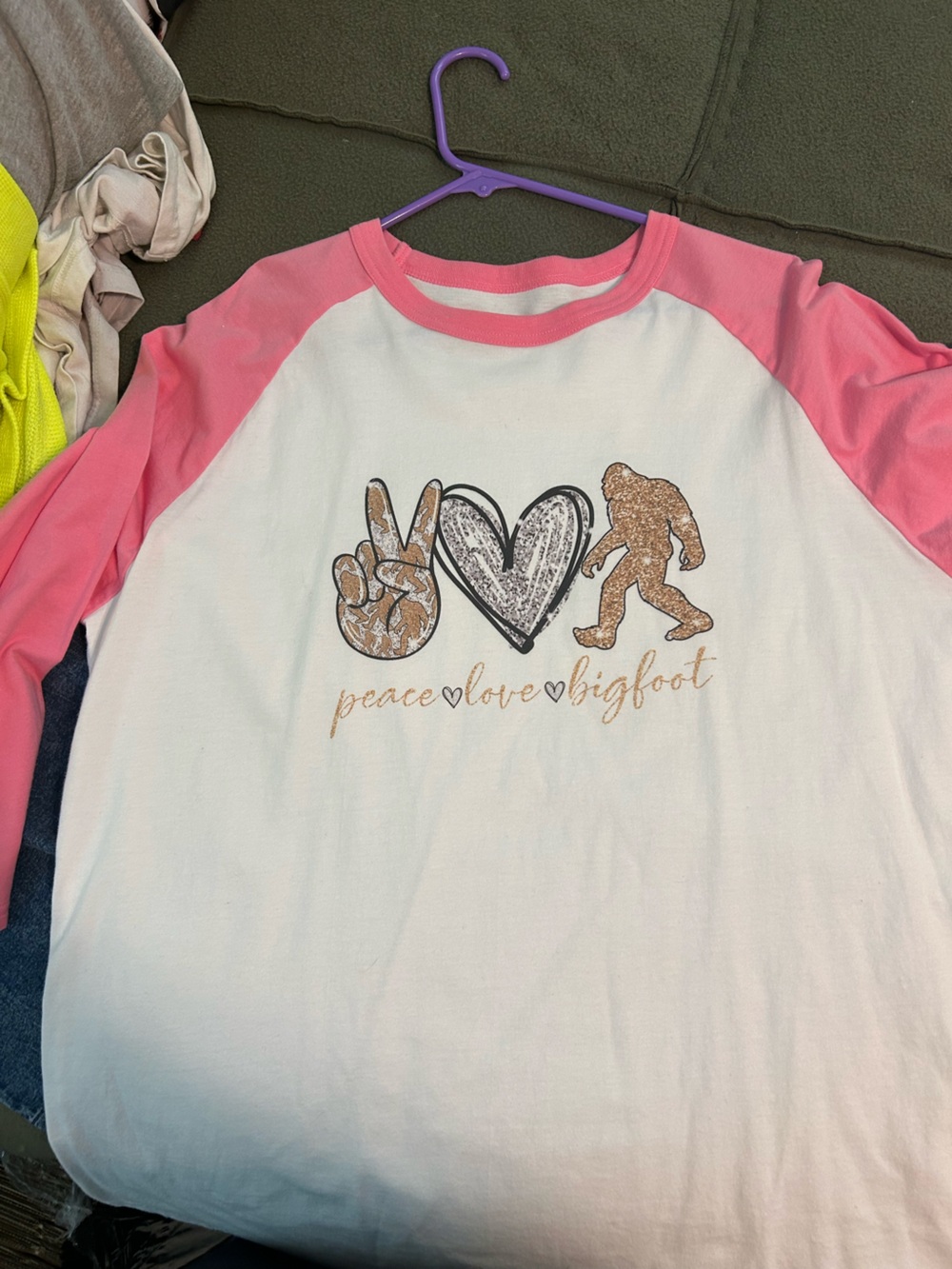 Sport-Tek Pink & White Peace Love Bigfoot Raglan Tee